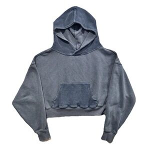Free People FP Movement Terry Cropped Hoodie Sweatshirt Size S Blue Casual Boxy